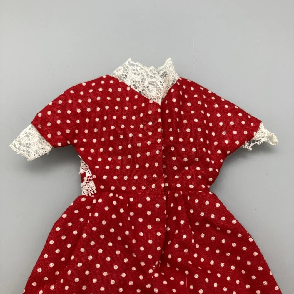 Set Of 2 Vintage Handmade Barbie Dresses Red White Polka Dot/Pink Gingham